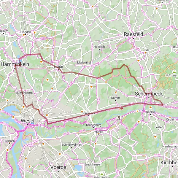 Map miniature of "Ringenberg to Hamminkeln" cycling inspiration in Düsseldorf, Germany. Generated by Tarmacs.app cycling route planner