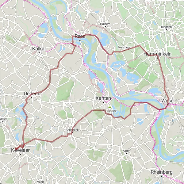 Map miniature of "Wesel to Mehr Extended Route" cycling inspiration in Düsseldorf, Germany. Generated by Tarmacs.app cycling route planner