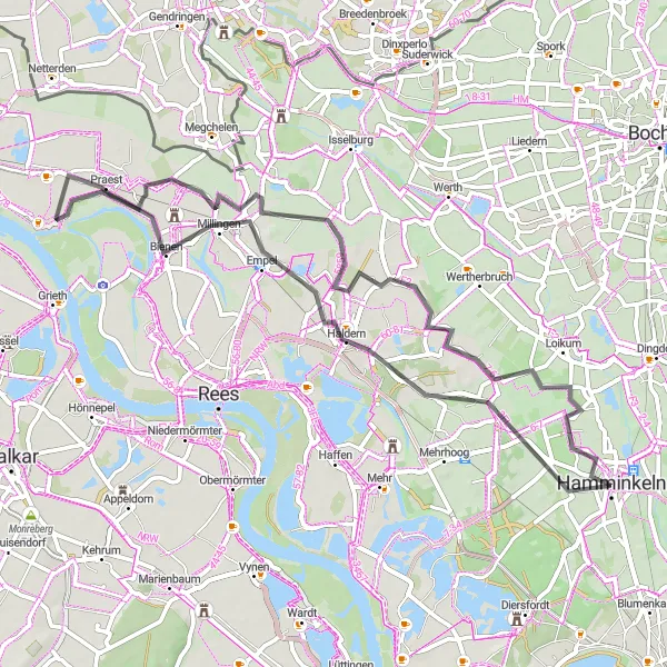 Map miniature of "Schovelt to Haldern Road Route" cycling inspiration in Düsseldorf, Germany. Generated by Tarmacs.app cycling route planner