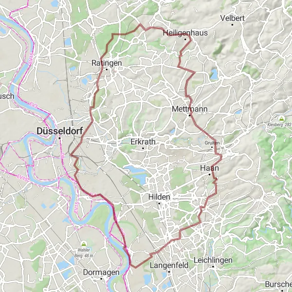 Map miniature of "The Rural Escape" cycling inspiration in Düsseldorf, Germany. Generated by Tarmacs.app cycling route planner