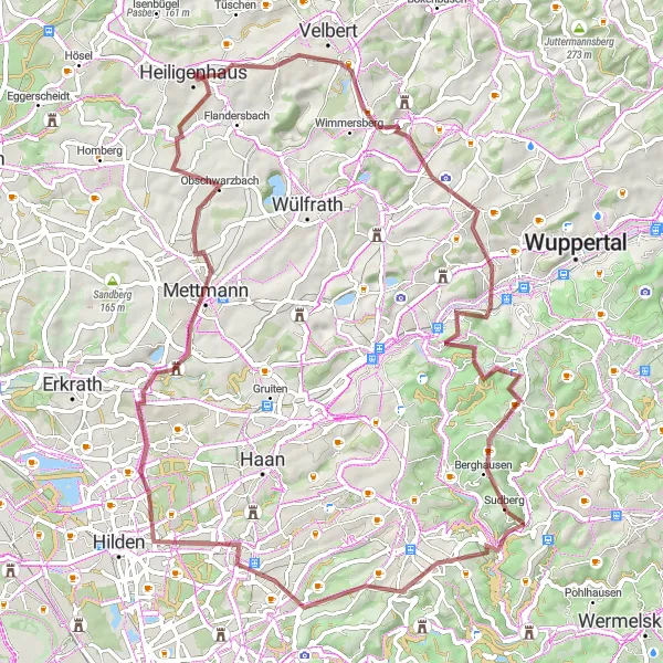 Karten-Miniaturansicht der Radinspiration "Schöne Naturwege im Bergischen Land" in Düsseldorf, Germany. Erstellt vom Tarmacs.app-Routenplaner für Radtouren