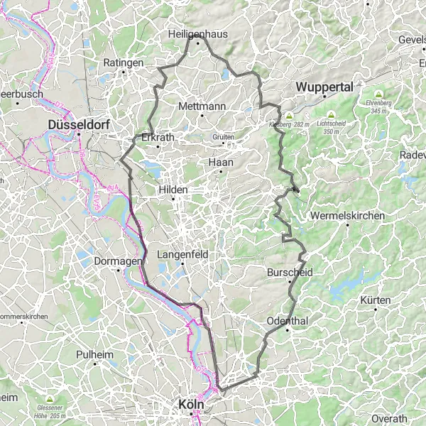 Karten-Miniaturansicht der Radinspiration "Bergisches Land Runde" in Düsseldorf, Germany. Erstellt vom Tarmacs.app-Routenplaner für Radtouren
