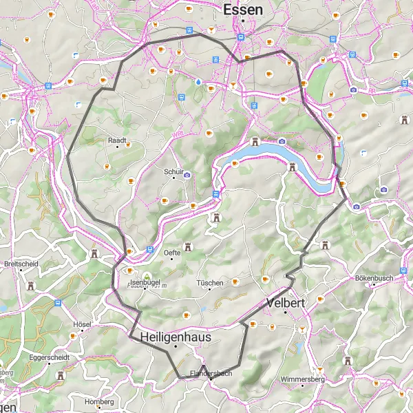 Karten-Miniaturansicht der Radinspiration "Heiligenhaus und Velbert Rundkurs" in Düsseldorf, Germany. Erstellt vom Tarmacs.app-Routenplaner für Radtouren
