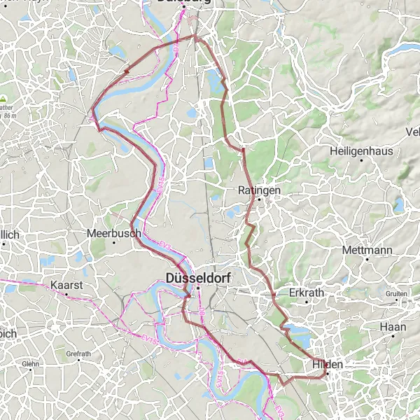 Karten-Miniaturansicht der Radinspiration "Gravelroute durch Düsseldorf und Umgebung" in Düsseldorf, Germany. Erstellt vom Tarmacs.app-Routenplaner für Radtouren