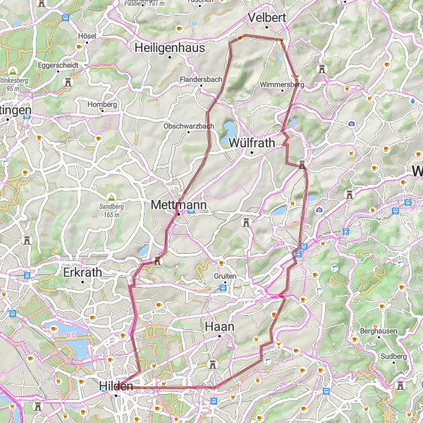 Karten-Miniaturansicht der Radinspiration "Gravelabenteuer durch Velbert" in Düsseldorf, Germany. Erstellt vom Tarmacs.app-Routenplaner für Radtouren