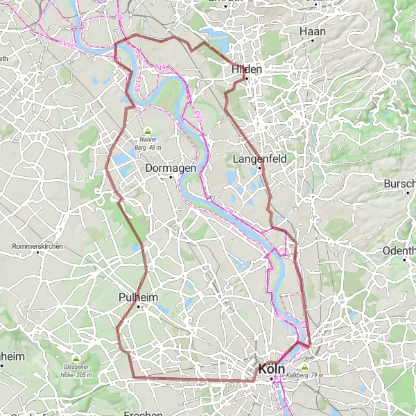 Karten-Miniaturansicht der Radinspiration "Hügeliges Gravelabenteuer nach Pulheim" in Düsseldorf, Germany. Erstellt vom Tarmacs.app-Routenplaner für Radtouren