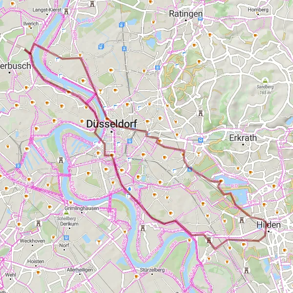 Karten-Miniaturansicht der Radinspiration "Panoramafahrt durch Düsseldorf" in Düsseldorf, Germany. Erstellt vom Tarmacs.app-Routenplaner für Radtouren