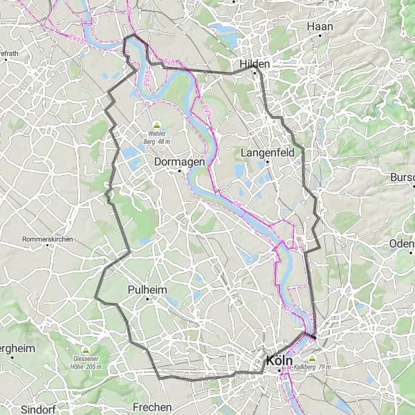 Karten-Miniaturansicht der Radinspiration "Tour de Hilden und Umgebung" in Düsseldorf, Germany. Erstellt vom Tarmacs.app-Routenplaner für Radtouren