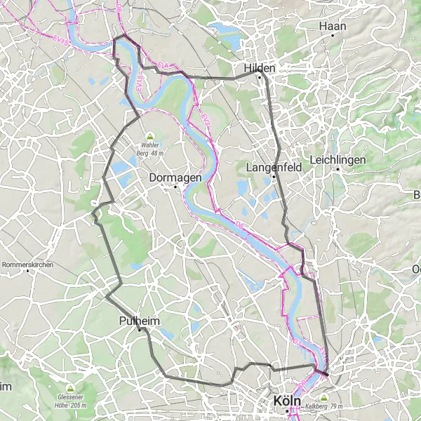 Map miniature of "Road to Nature" cycling inspiration in Düsseldorf, Germany. Generated by Tarmacs.app cycling route planner