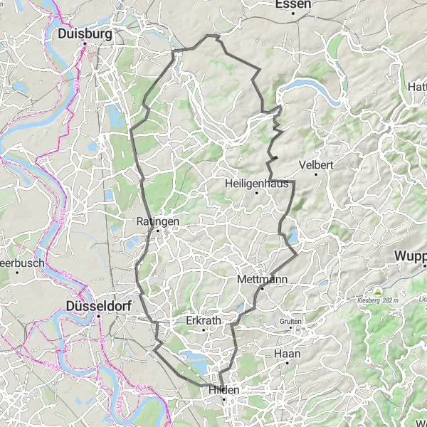 Karten-Miniaturansicht der Radinspiration "Rundtour durch Eller und Rheinkalk Werk Wülfrath" in Düsseldorf, Germany. Erstellt vom Tarmacs.app-Routenplaner für Radtouren