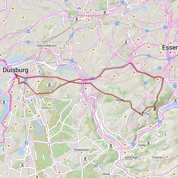 Map miniature of "Kaiserberg Adventure Loop" cycling inspiration in Düsseldorf, Germany. Generated by Tarmacs.app cycling route planner