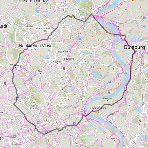 Map miniature of "The River Tour" cycling inspiration in Düsseldorf, Germany. Generated by Tarmacs.app cycling route planner