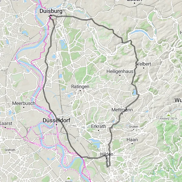 Map miniature of "The Hill Challenge" cycling inspiration in Düsseldorf, Germany. Generated by Tarmacs.app cycling route planner