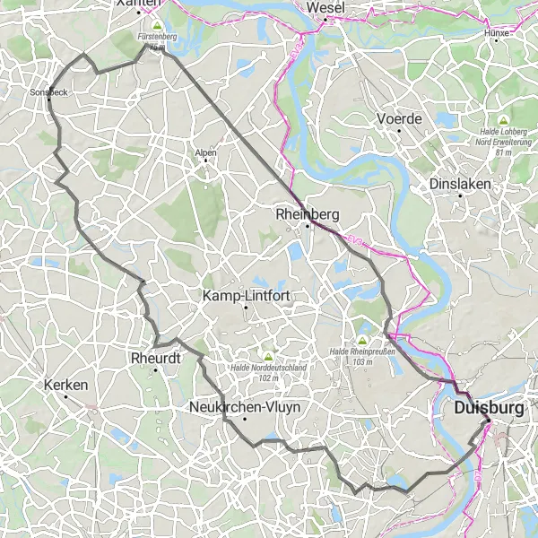 Map miniature of "The Countryside Tour" cycling inspiration in Düsseldorf, Germany. Generated by Tarmacs.app cycling route planner