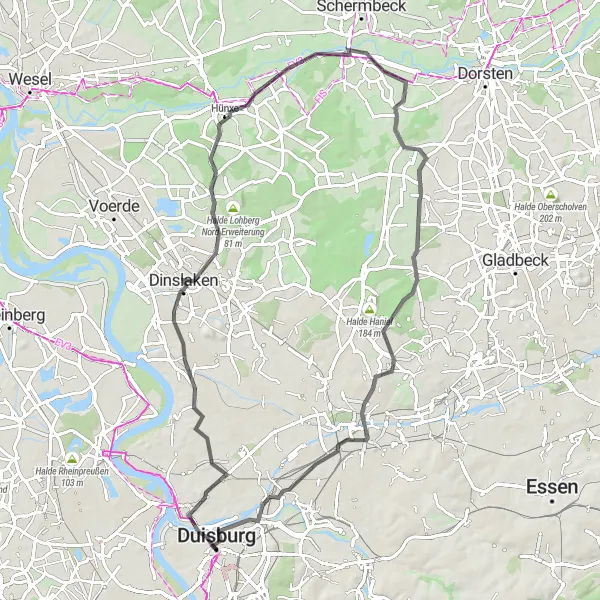 Karten-Miniaturansicht der Radinspiration "Naturparadies Duisburg-Obermeiderich" in Düsseldorf, Germany. Erstellt vom Tarmacs.app-Routenplaner für Radtouren