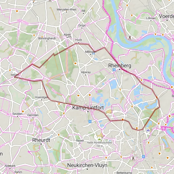 Karten-Miniaturansicht der Radinspiration "Gravel-Runde Millingen" in Düsseldorf, Germany. Erstellt vom Tarmacs.app-Routenplaner für Radtouren