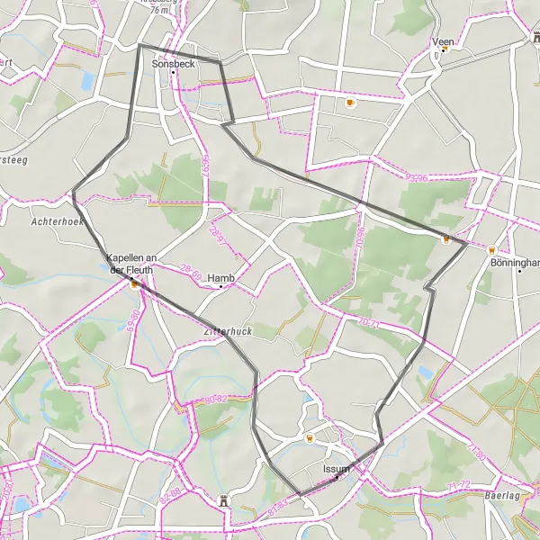 Karten-Miniaturansicht der Radinspiration "Rundfahrt Sonsbeck" in Düsseldorf, Germany. Erstellt vom Tarmacs.app-Routenplaner für Radtouren