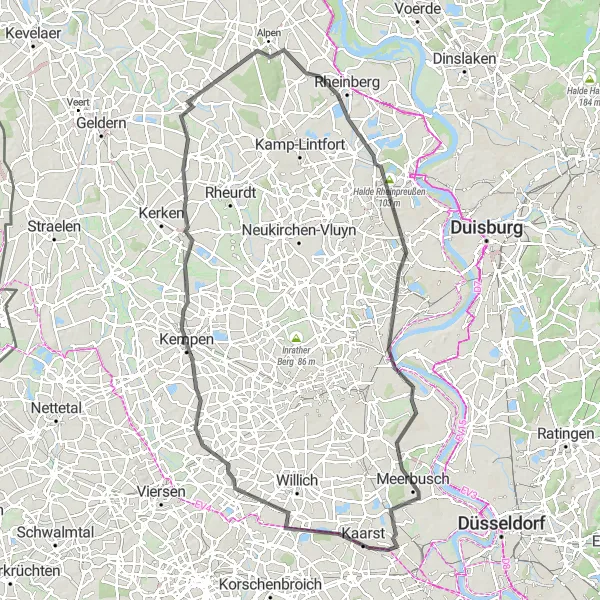 Karten-Miniaturansicht der Radinspiration "Geschichtsträchtige Orte am Niederrhein" in Düsseldorf, Germany. Erstellt vom Tarmacs.app-Routenplaner für Radtouren