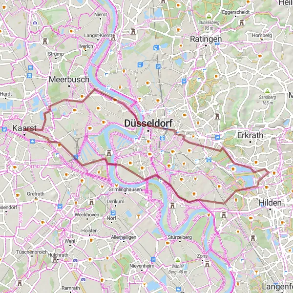 Map miniature of "Kaarst - Martinus-Kunstweg Gravel Ride" cycling inspiration in Düsseldorf, Germany. Generated by Tarmacs.app cycling route planner