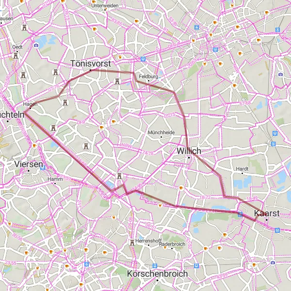 Karten-Miniaturansicht der Radinspiration "Gravel-Tour durch Kaarst und Umgebung" in Düsseldorf, Germany. Erstellt vom Tarmacs.app-Routenplaner für Radtouren