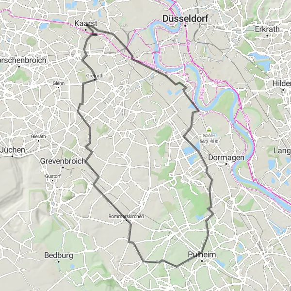 Karten-Miniaturansicht der Radinspiration "Rund um Neuss und Pulheim" in Düsseldorf, Germany. Erstellt vom Tarmacs.app-Routenplaner für Radtouren
