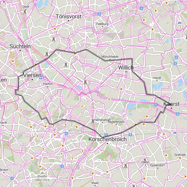 Map miniature of "Viersen Loop" cycling inspiration in Düsseldorf, Germany. Generated by Tarmacs.app cycling route planner