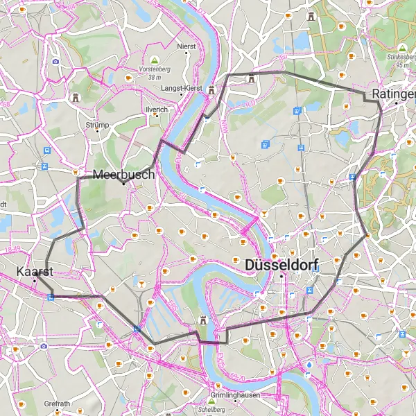 Map miniature of "Meerbusch Ride" cycling inspiration in Düsseldorf, Germany. Generated by Tarmacs.app cycling route planner