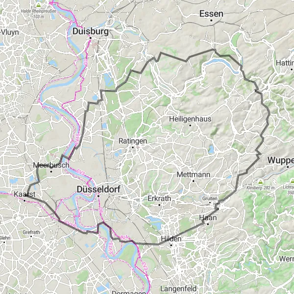 Map miniature of "Historical Road Ride" cycling inspiration in Düsseldorf, Germany. Generated by Tarmacs.app cycling route planner
