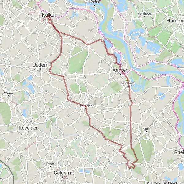Map miniature of "Monreberg to Katzenberg Gravel Route" cycling inspiration in Düsseldorf, Germany. Generated by Tarmacs.app cycling route planner
