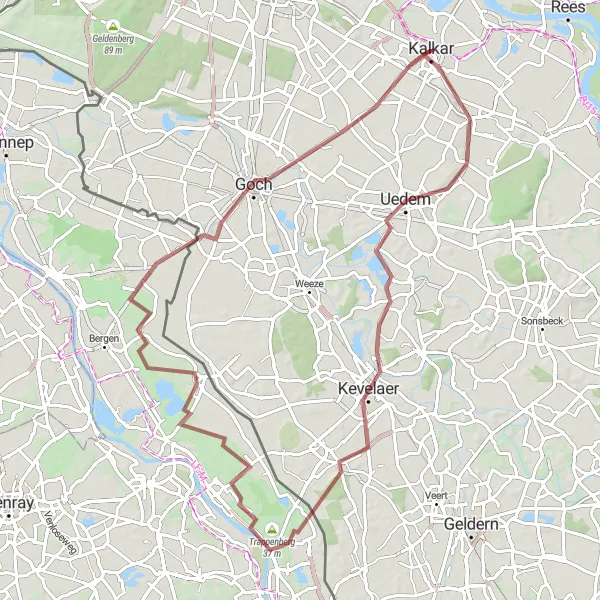 Map miniature of "Goch Gravel Challenge" cycling inspiration in Düsseldorf, Germany. Generated by Tarmacs.app cycling route planner