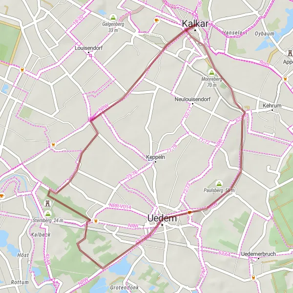 Karten-Miniaturansicht der Radinspiration "Kalkar Gravel Adventure" in Düsseldorf, Germany. Erstellt vom Tarmacs.app-Routenplaner für Radtouren