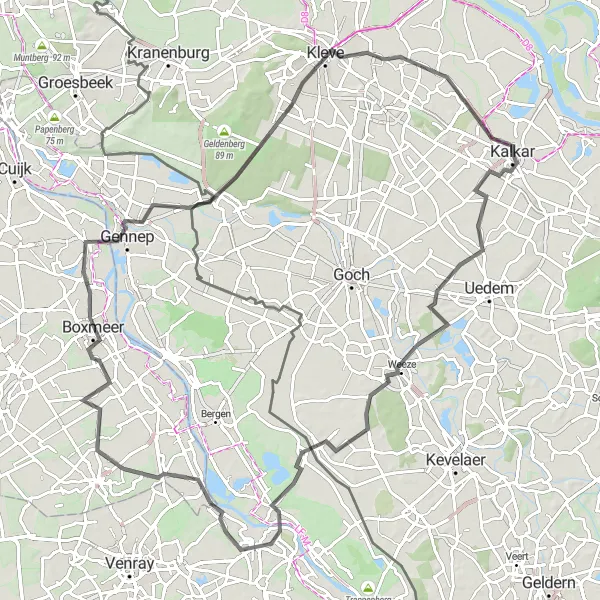 Map miniature of "Nijmegen Epic Road Ride" cycling inspiration in Düsseldorf, Germany. Generated by Tarmacs.app cycling route planner