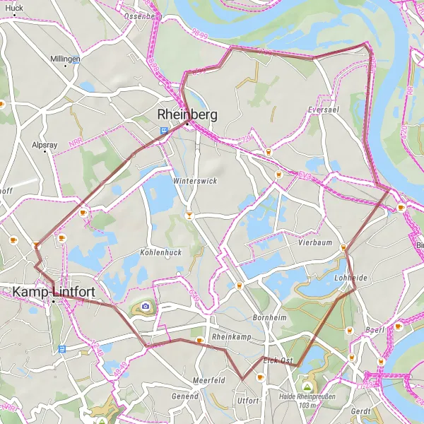 Karten-Miniaturansicht der Radinspiration "Gravel Tour durch den Niederrhein" in Düsseldorf, Germany. Erstellt vom Tarmacs.app-Routenplaner für Radtouren