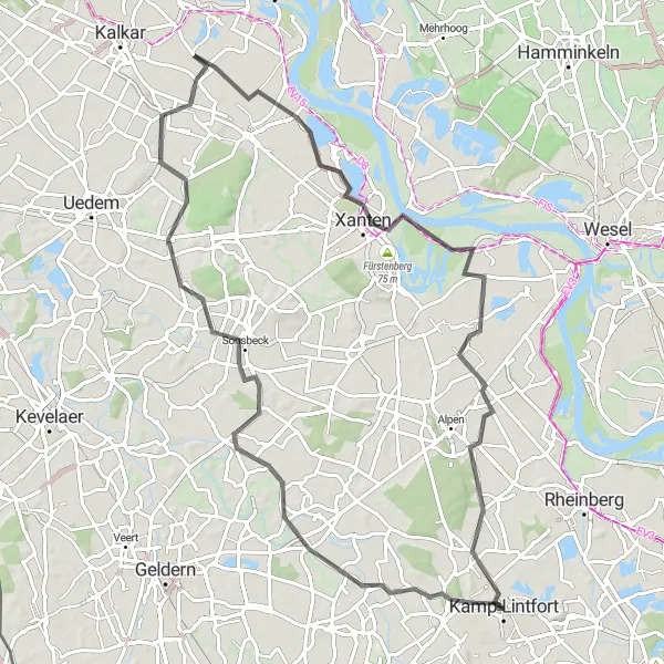 Karten-Miniaturansicht der Radinspiration "Rundtour durch Xanten und Sonsbeck" in Düsseldorf, Germany. Erstellt vom Tarmacs.app-Routenplaner für Radtouren