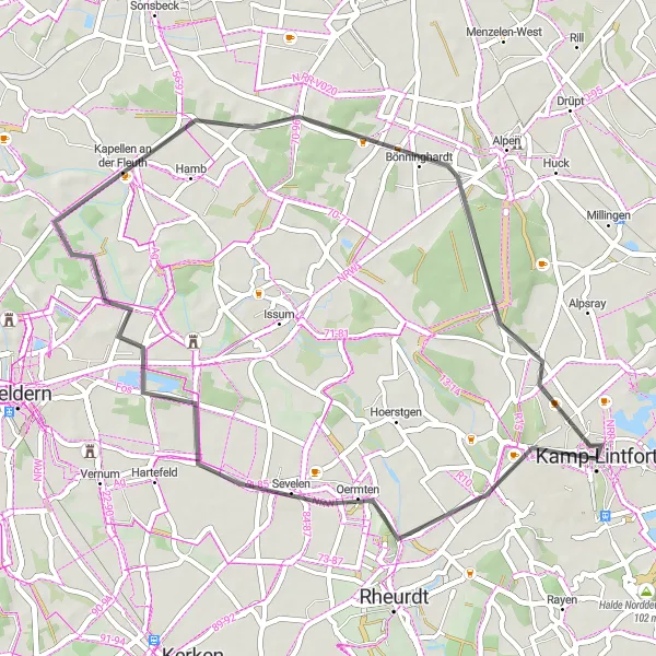 Map miniature of "Oermter Berg Loop" cycling inspiration in Düsseldorf, Germany. Generated by Tarmacs.app cycling route planner