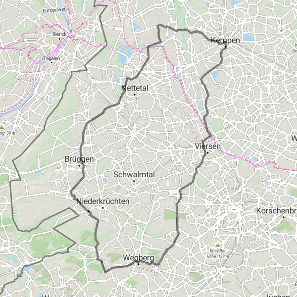 Map miniature of "Exploring Niersauenprojekt" cycling inspiration in Düsseldorf, Germany. Generated by Tarmacs.app cycling route planner