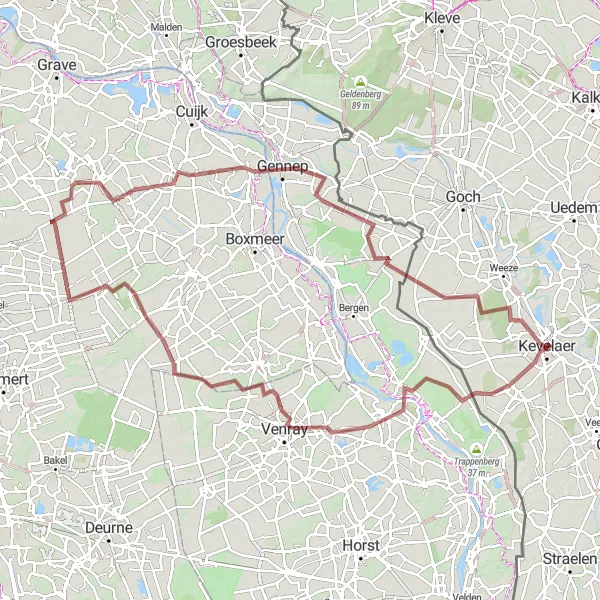 Map miniature of "Wanssum to Keylaer Gravel Challenge" cycling inspiration in Düsseldorf, Germany. Generated by Tarmacs.app cycling route planner