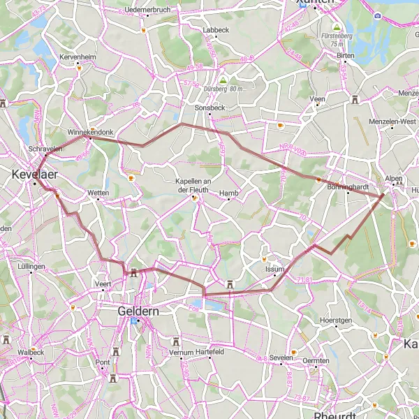 Karten-Miniaturansicht der Radinspiration "Gravel Tour um Kevelaer" in Düsseldorf, Germany. Erstellt vom Tarmacs.app-Routenplaner für Radtouren