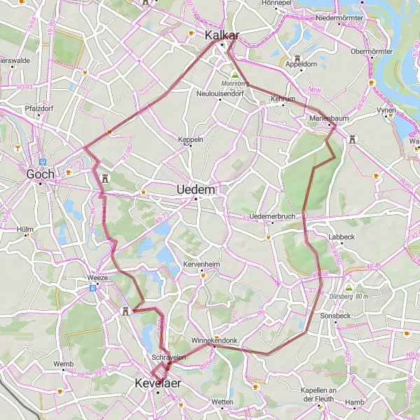 Map miniature of "Gravel Adventure" cycling inspiration in Düsseldorf, Germany. Generated by Tarmacs.app cycling route planner