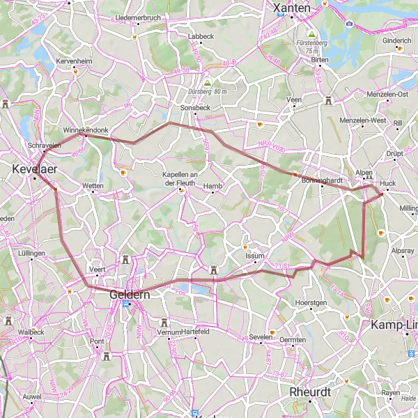 Karten-Miniaturansicht der Radinspiration "Graveltour Sonsbeck und Umgebung" in Düsseldorf, Germany. Erstellt vom Tarmacs.app-Routenplaner für Radtouren