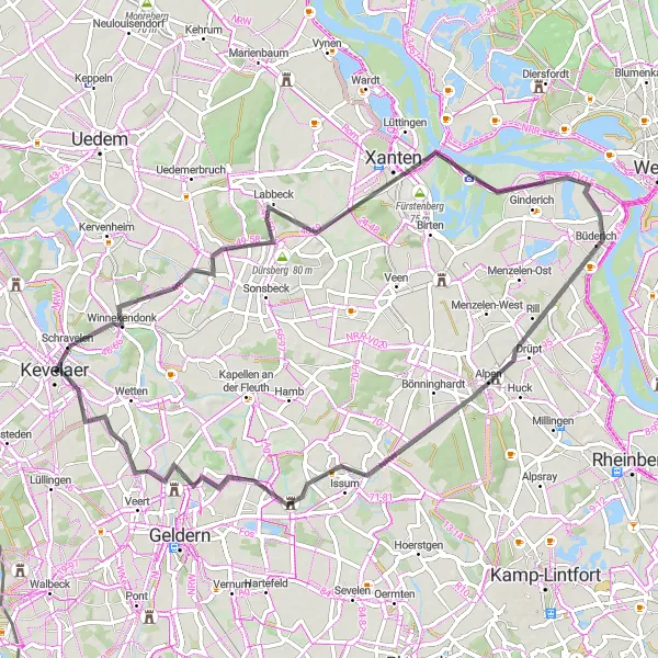 Map miniature of "Sonsbeck to Schloss Haag Loop" cycling inspiration in Düsseldorf, Germany. Generated by Tarmacs.app cycling route planner