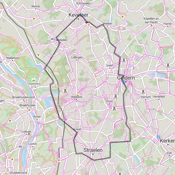 Map miniature of "Road Cycling Adventure to Geldern and Straelen" cycling inspiration in Düsseldorf, Germany. Generated by Tarmacs.app cycling route planner