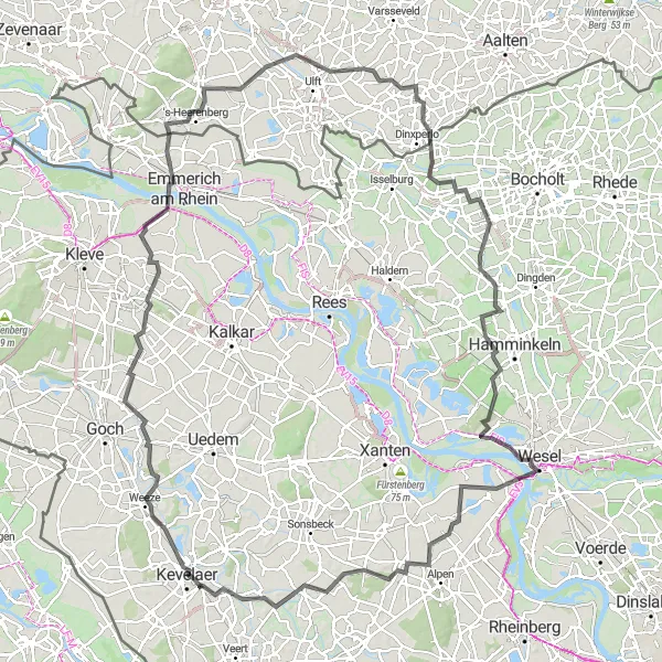 Karten-Miniaturansicht der Radinspiration "Rundweg durch Weeze und Wesel" in Düsseldorf, Germany. Erstellt vom Tarmacs.app-Routenplaner für Radtouren