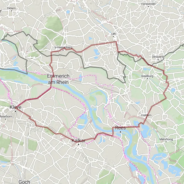 Map miniature of "Gravel Escape" cycling inspiration in Düsseldorf, Germany. Generated by Tarmacs.app cycling route planner