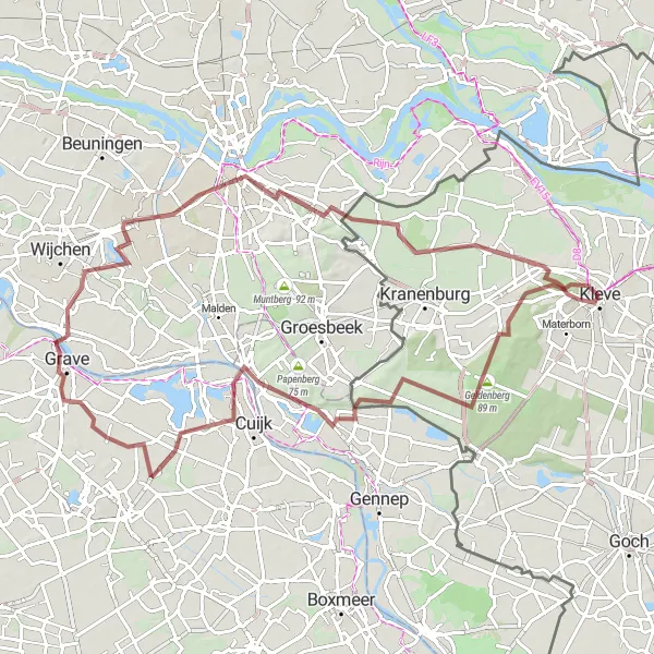 Map miniature of "Gravel Adventure in Kleve" cycling inspiration in Düsseldorf, Germany. Generated by Tarmacs.app cycling route planner