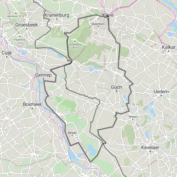 Map miniature of "Road to Gennep" cycling inspiration in Düsseldorf, Germany. Generated by Tarmacs.app cycling route planner