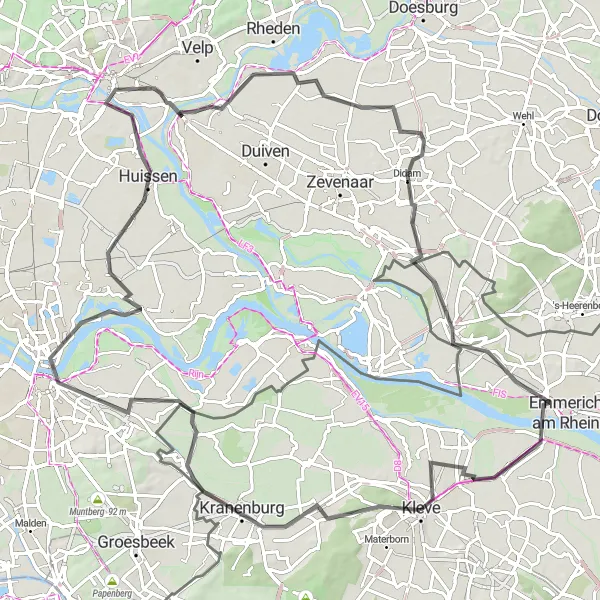 Map miniature of "The Nijmegen Adventure" cycling inspiration in Düsseldorf, Germany. Generated by Tarmacs.app cycling route planner