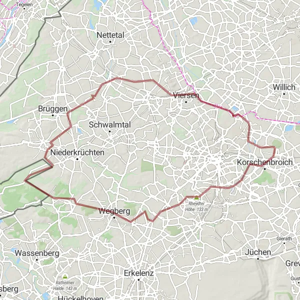 Karten-Miniaturansicht der Radinspiration "Abenteuerliche 78 km Gravel-Fahrt" in Düsseldorf, Germany. Erstellt vom Tarmacs.app-Routenplaner für Radtouren