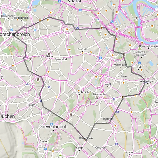 Map miniature of "Neuss to Pesch Loop" cycling inspiration in Düsseldorf, Germany. Generated by Tarmacs.app cycling route planner