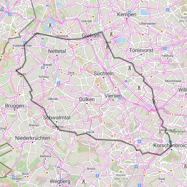 Karten-Miniaturansicht der Radinspiration "Panorama Tour entlang schöner Straßen in der Nähe von Düsseldorf" in Düsseldorf, Germany. Erstellt vom Tarmacs.app-Routenplaner für Radtouren
